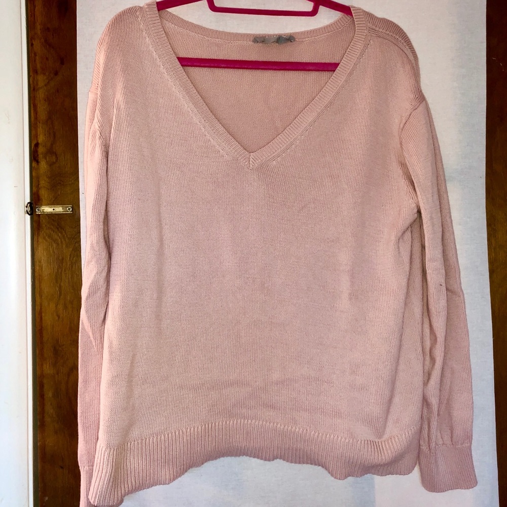 Pink knit v-neck sweater